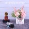 Artificial Potted Flowers Pink, Small Ceramic Vase Fake Flower Plants Desktop Decoration Indoor for Home and Office, Faux Flowers Hydrangea Decor (Pink)